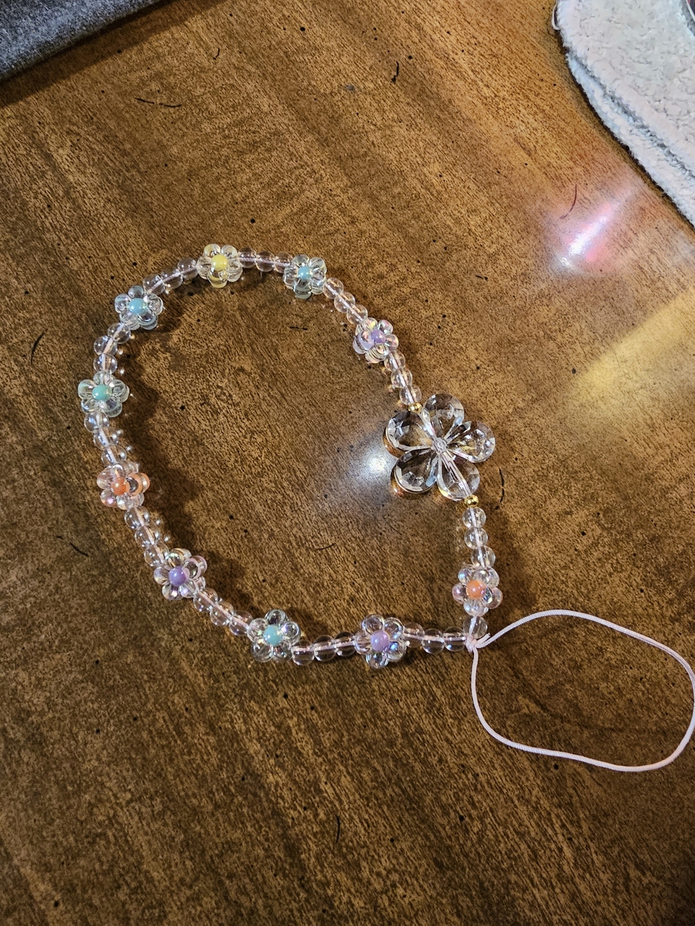 Clear Beaded Flower Phone Charm with colored Accent Flowers